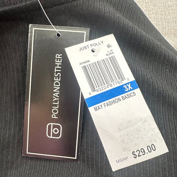 NEW Just Polly Black Blouse Plus 3X Stretch Round Neck Short Sleeve Cut Out Ring - Picture 5 of 9